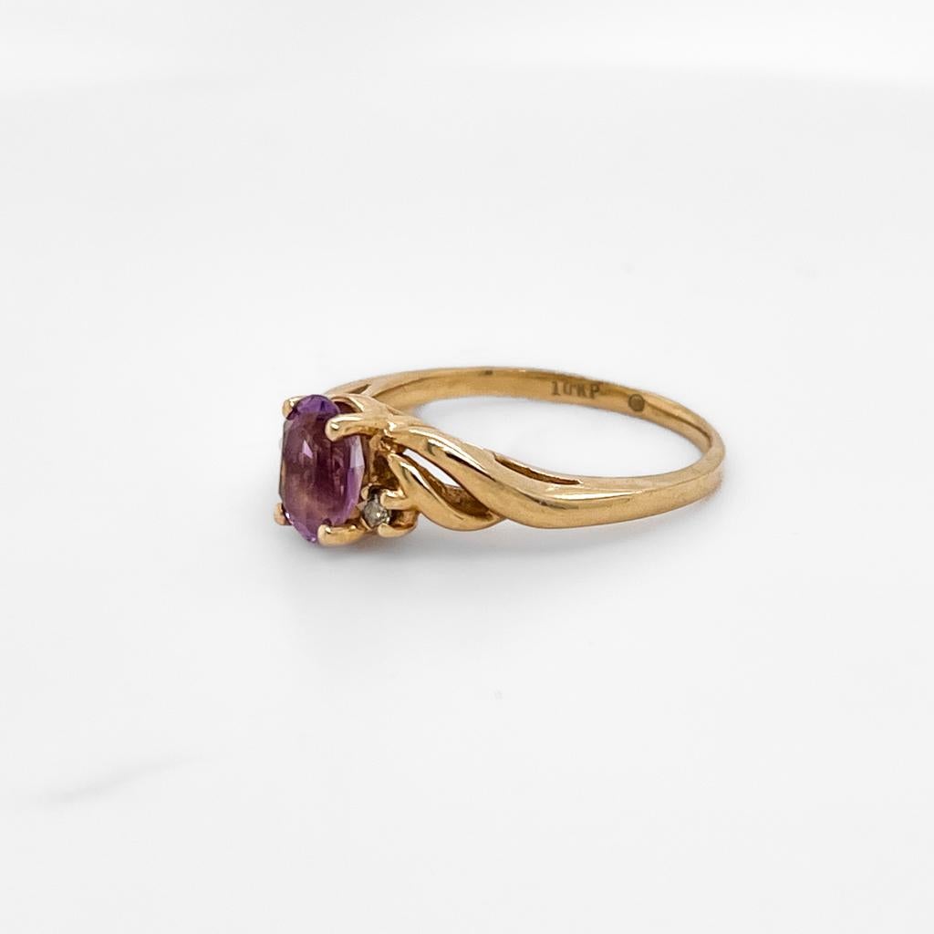 Oval Cut Oval Amethyst Swirl Birthstone Ring 1.00 Carat with Diamonds 10k Yellow Gold LV For Sale