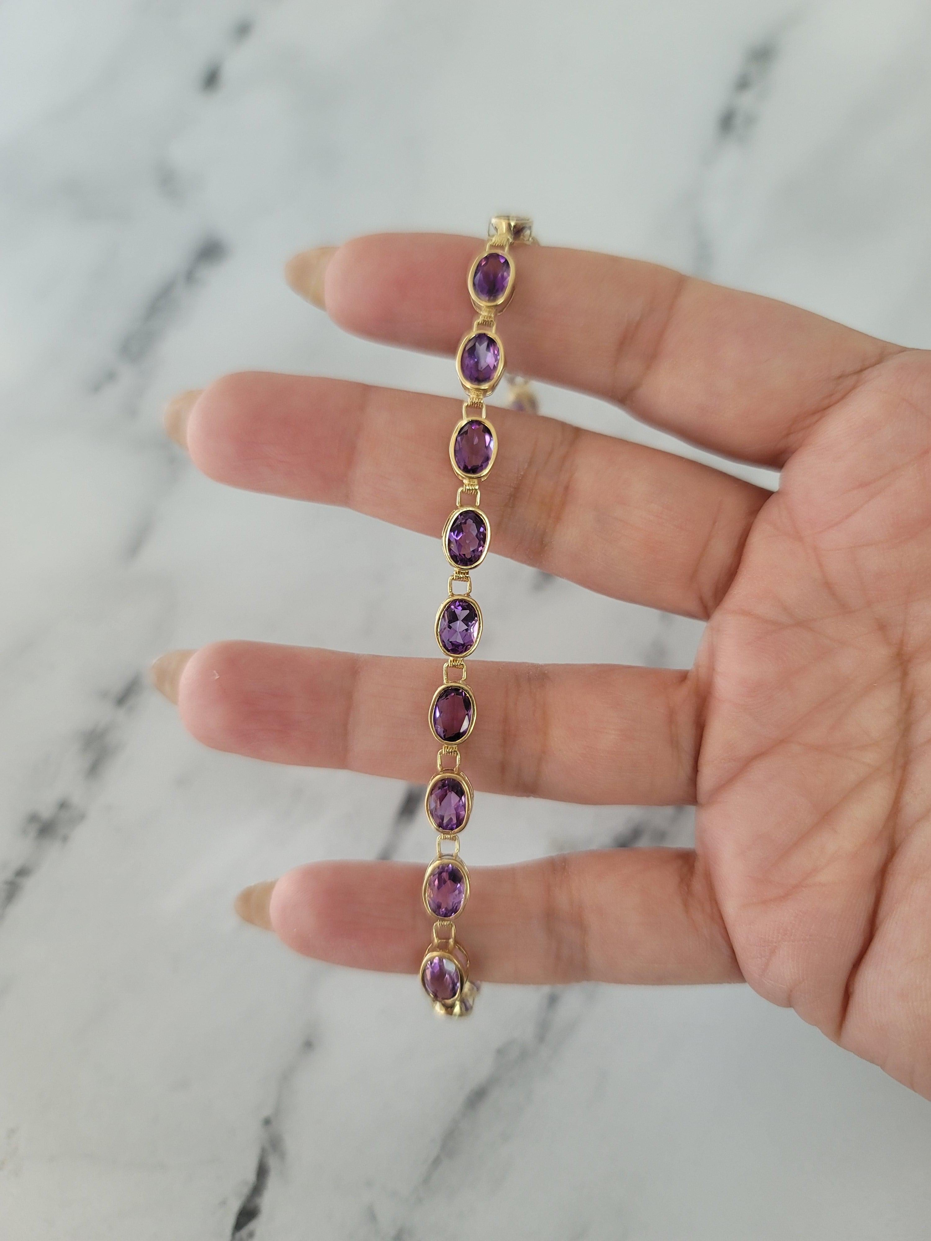 Pulsera Tenis Amatista Ovalada Oro Amarillo 14k en Nuevo estado para la venta en Sugar Land, TX