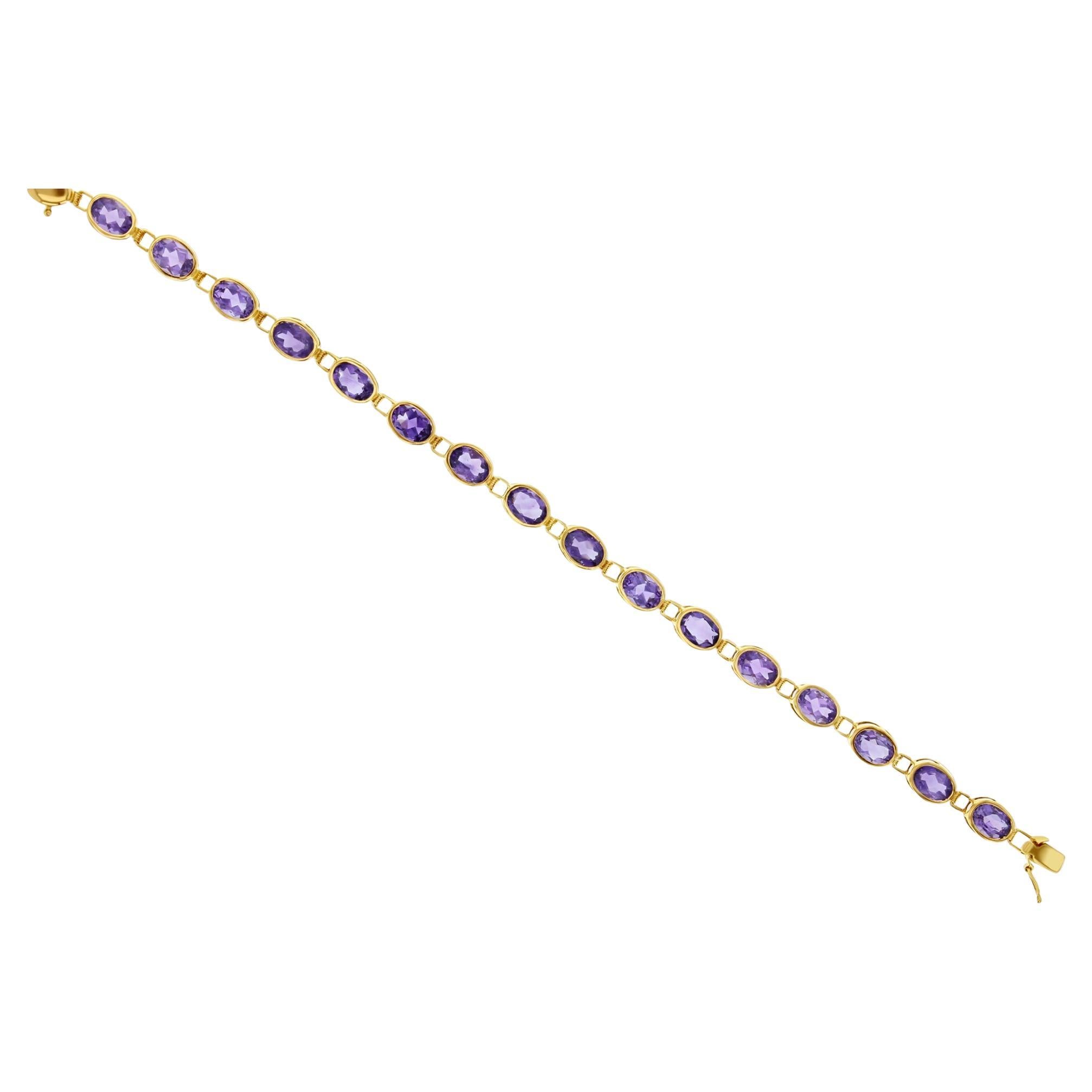 Ovales Amethyst-Tennisarmband 14k Gelbgold