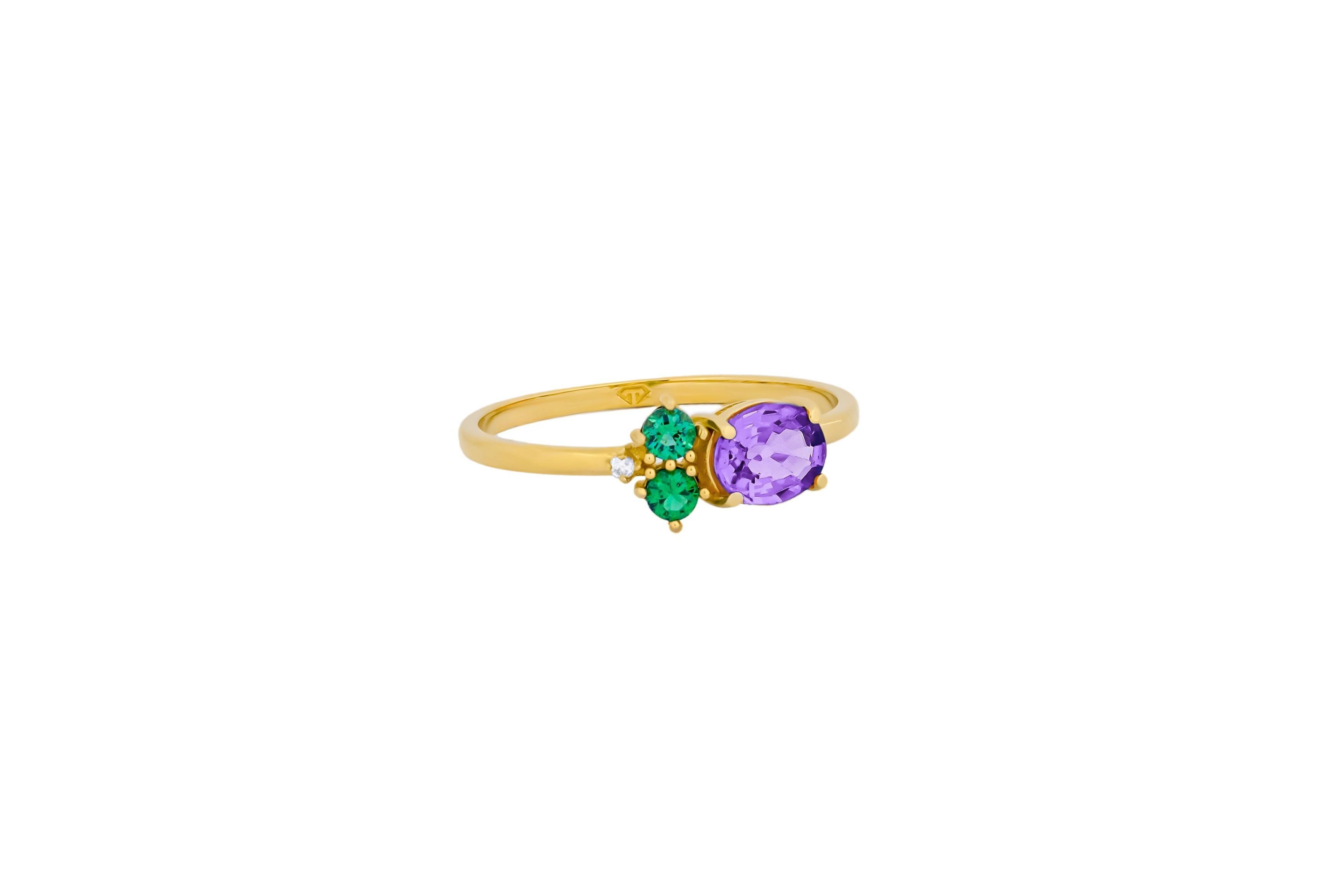 in vendita:  Oval amethyst, tsavorite and diamonds ring 3