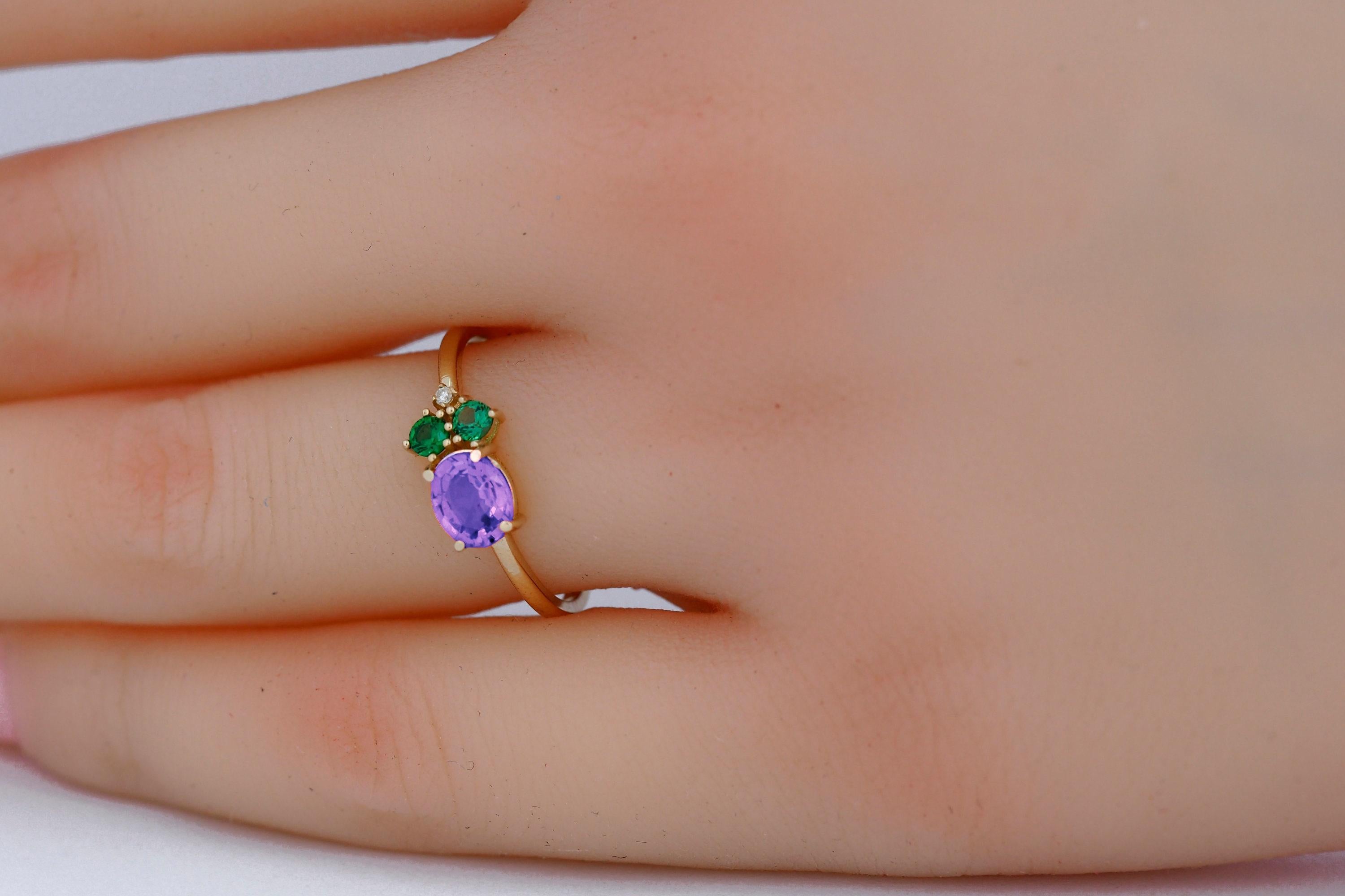 in vendita:  Oval amethyst, tsavorite and diamonds ring 5