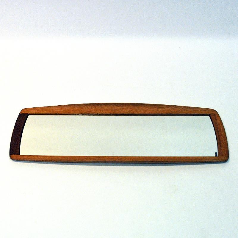 Mid-20th Century Oval and Curved Oak Mirror Luxus by Uno & Östen Kristiansson, 1960s, Sweden