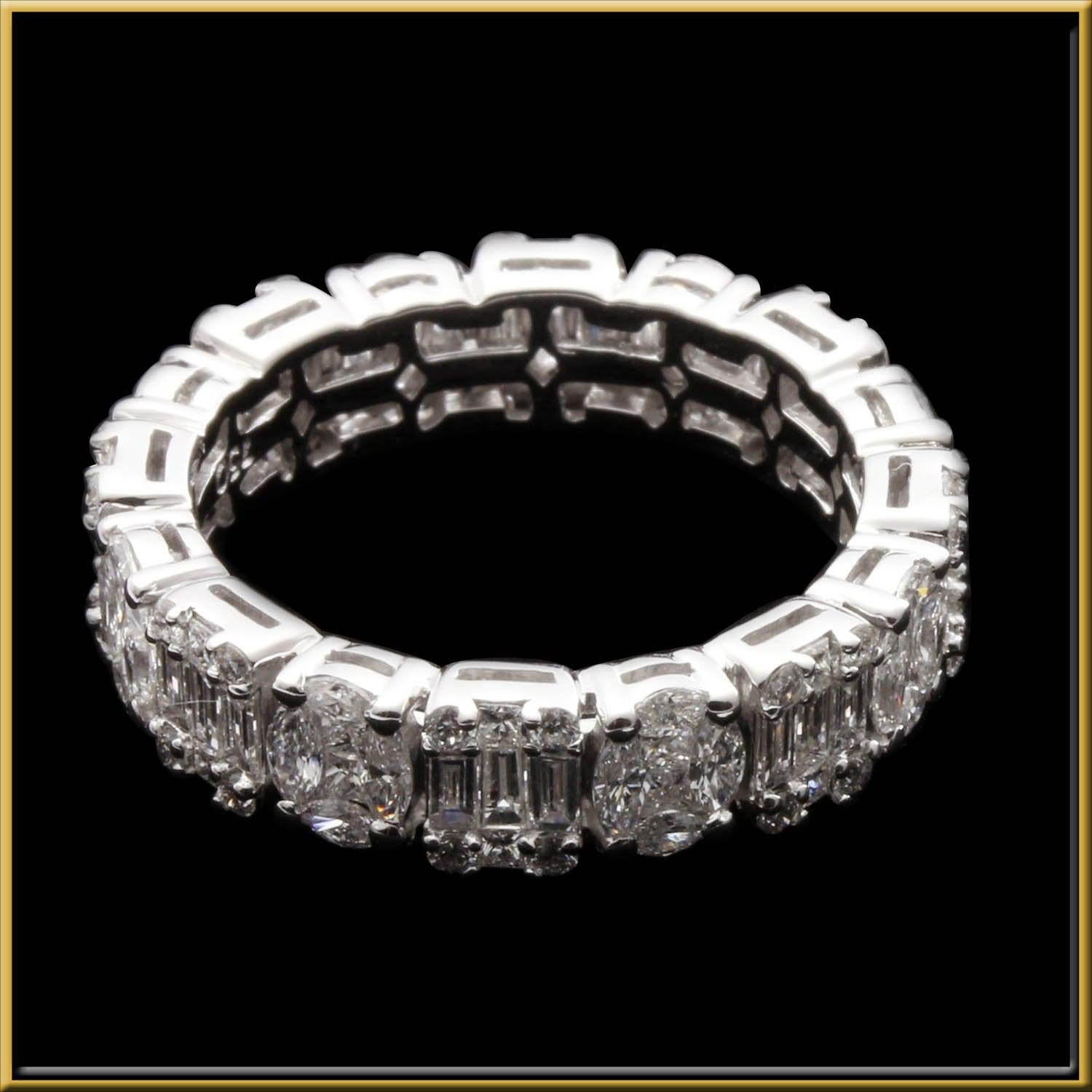 For Sale:  Oval and Emerald Diamond Illusion Eternity Ring in 18 Karat Gold 2