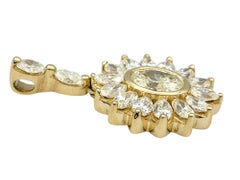 Oval and Marquise Cut Diamond Sunburst Dangle Pendant in 14 Karat Yellow Gold