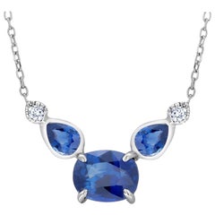 Oval and Pear Sapphires Two Diamonds Gold Drop Pendant Necklace