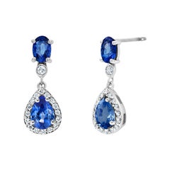 Oval and Pear Shape Sapphire Diamond Drops Earrings