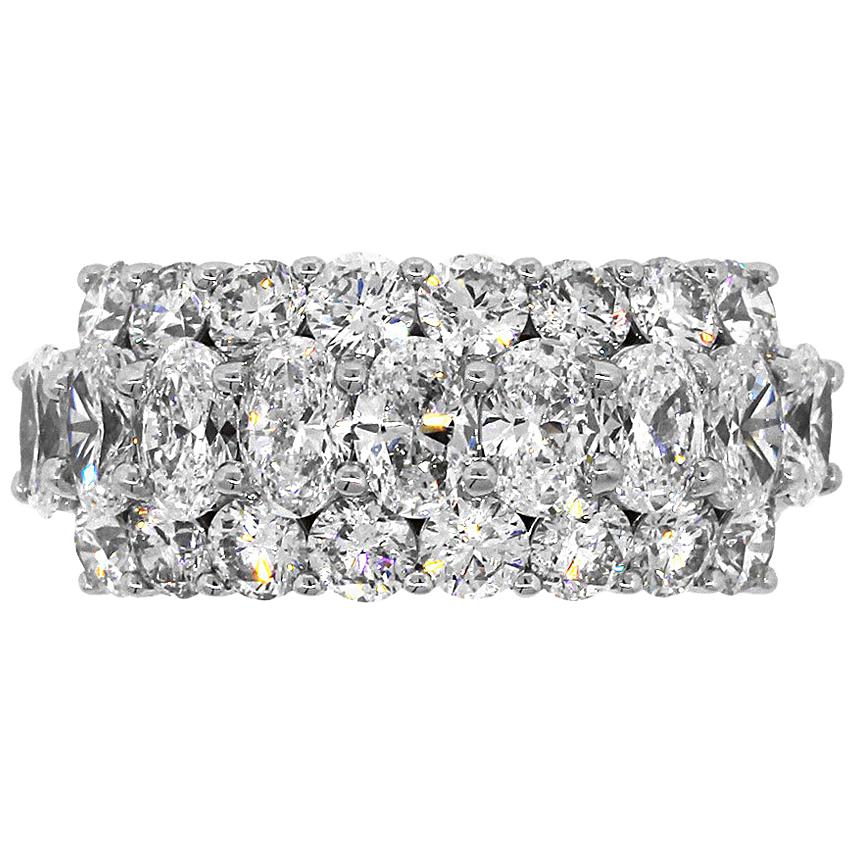 Oval and Round Diamond Three-Row Ring