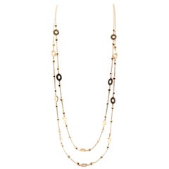 Oval and Round Stations Long Yellow Gold Necklace