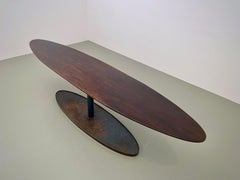 Oval and Slender Dining Table in Wengé, Steel and Brass, France, 1960's