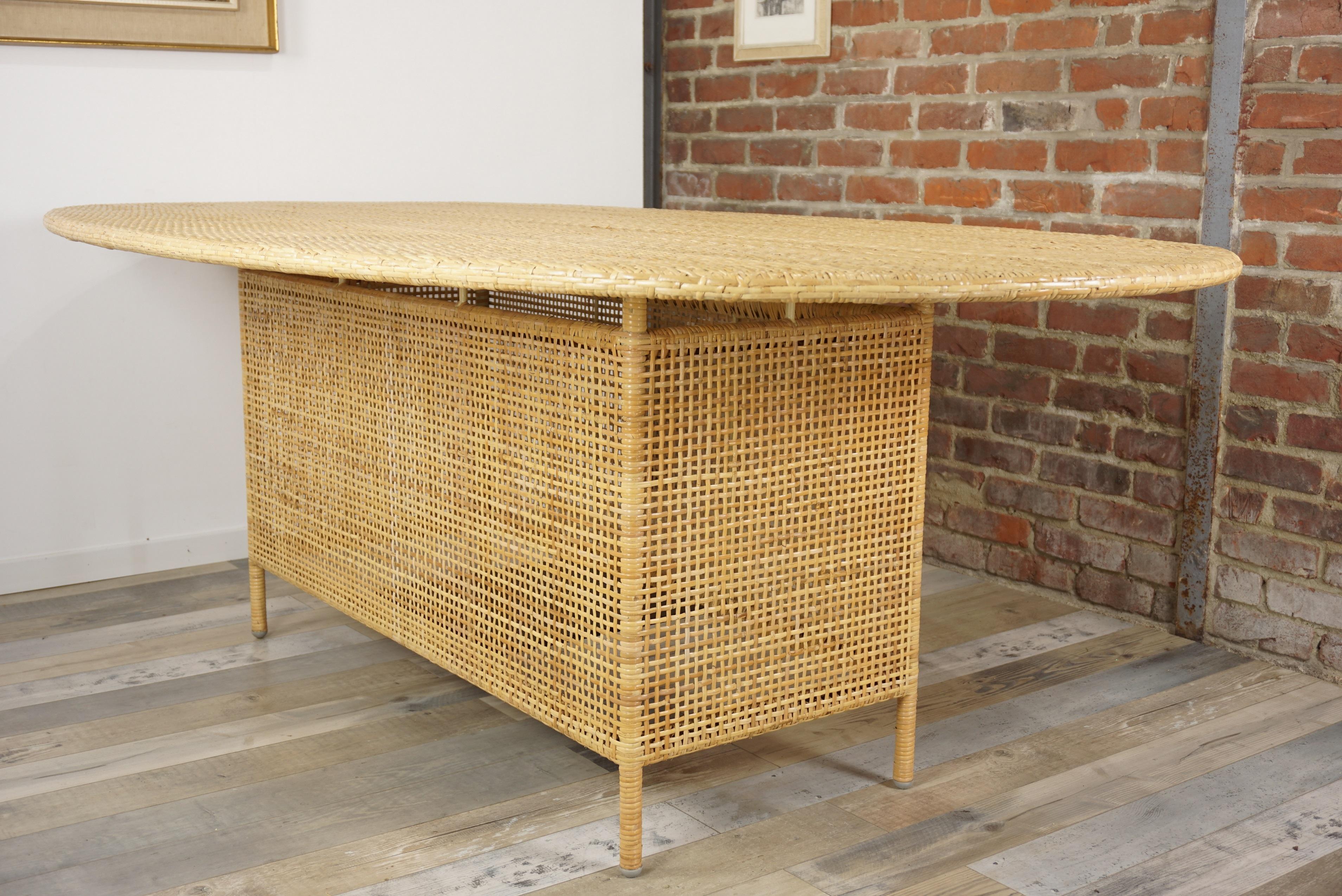 Oval and Woven Cane Rattan French Design Dining Table 1