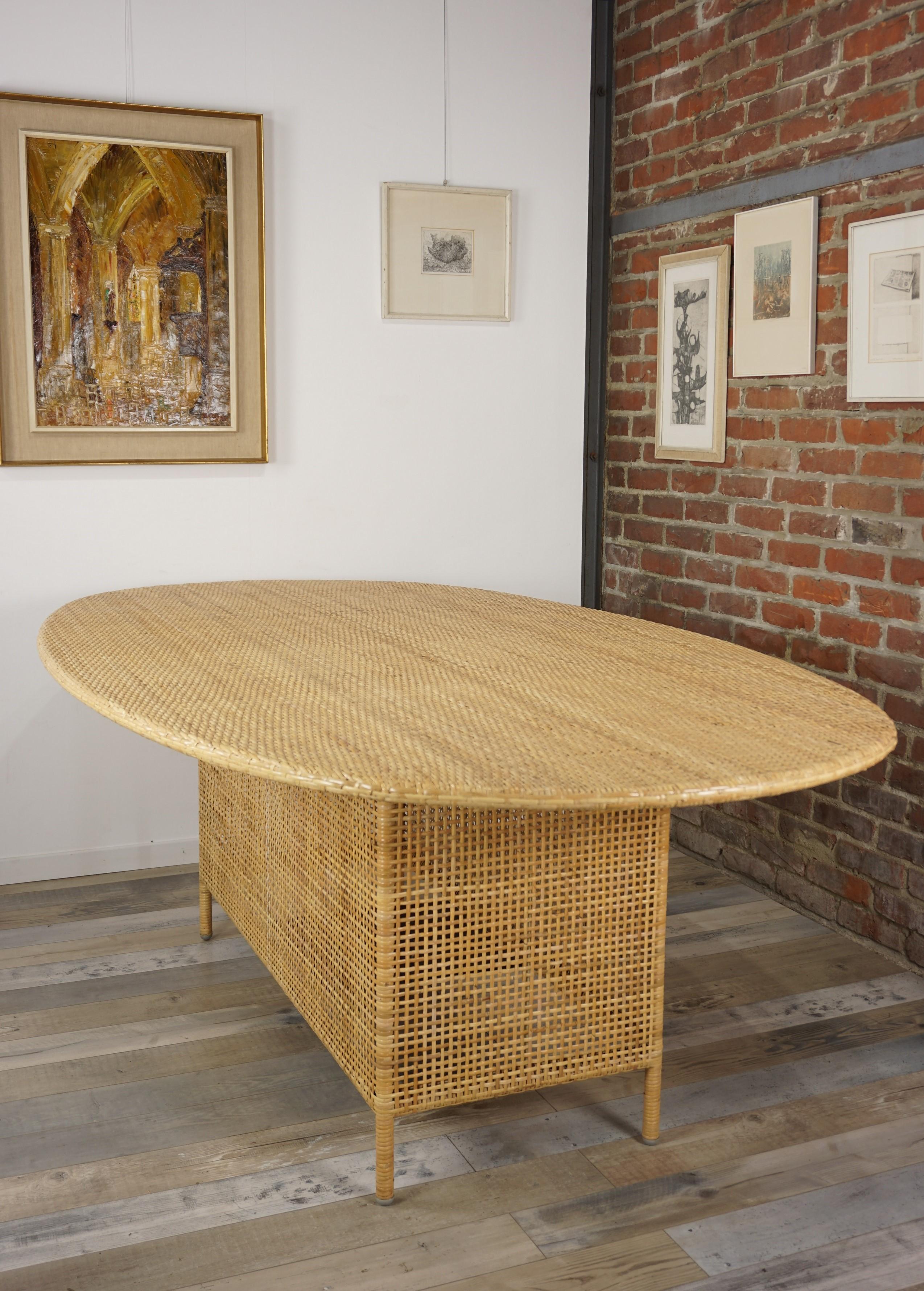 Oval and Woven Cane Rattan French Design Dining Table 2