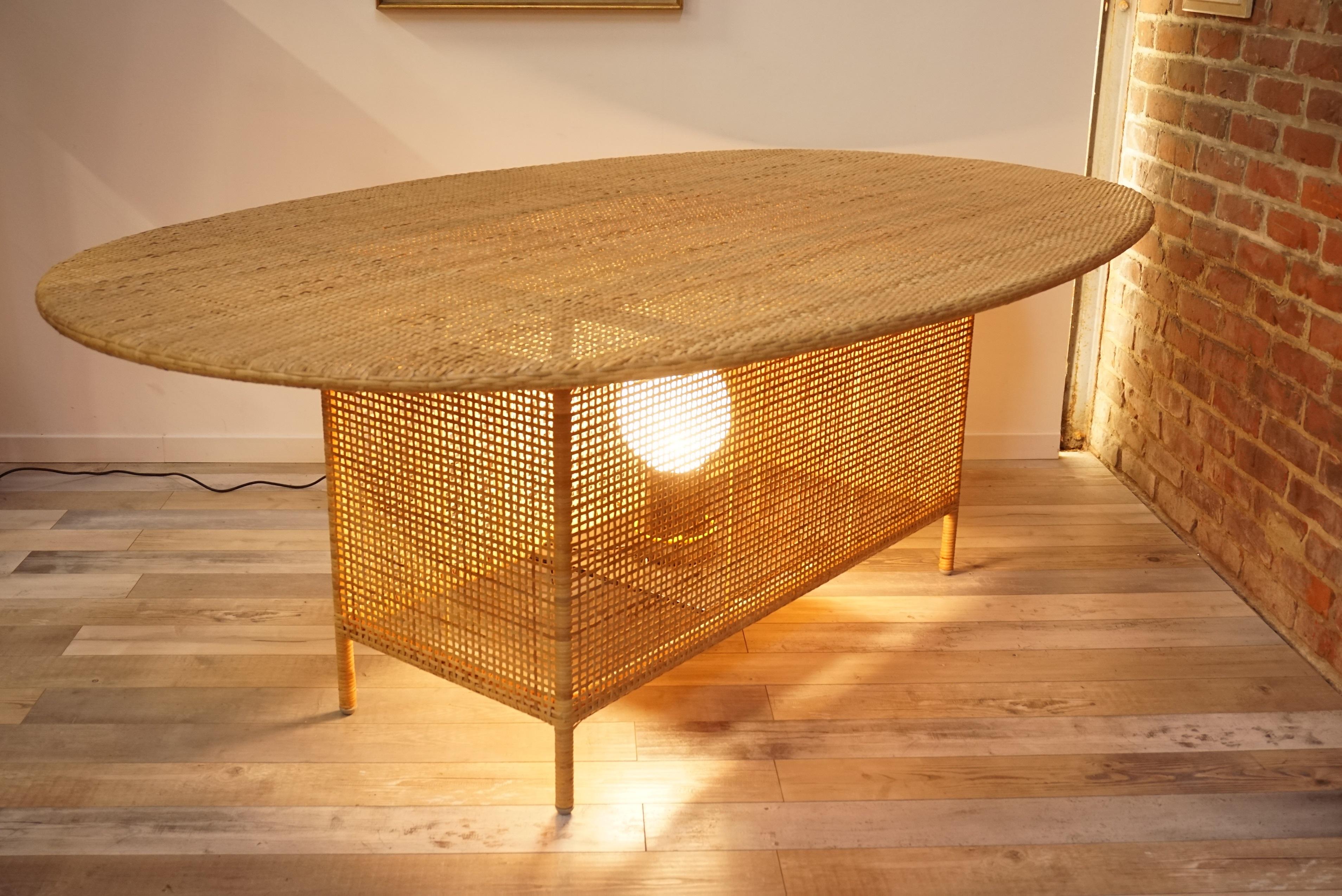 Oval and Woven Cane Rattan French Design Dining Table 8