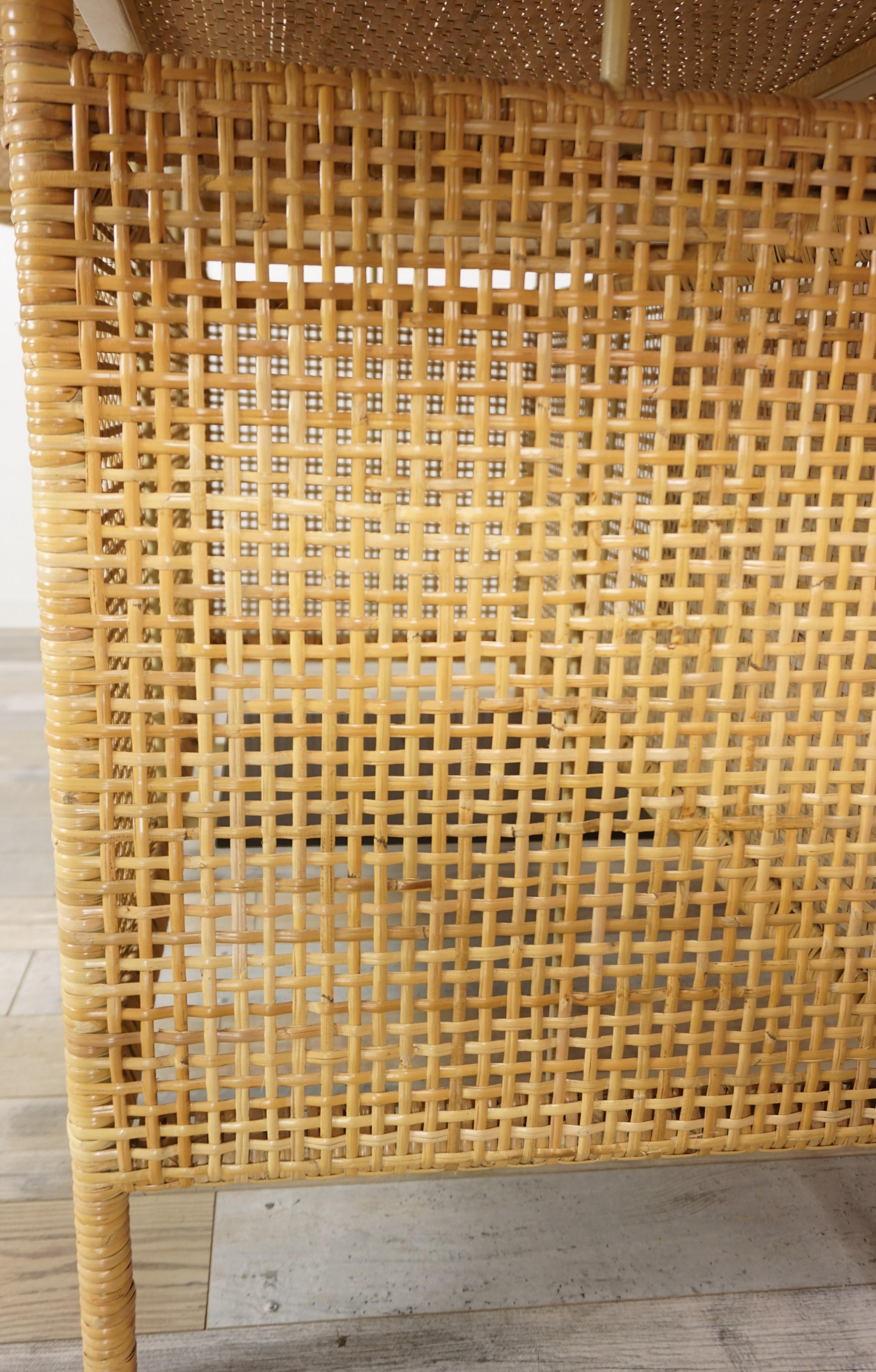 Contemporary Oval and Woven Cane Rattan French Design Dining Table