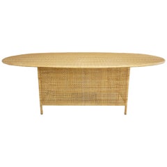 Oval and Woven Cane Rattan French Design Dining Table