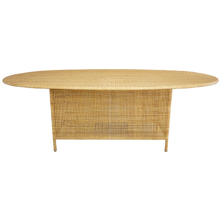 Oval and Woven Cane Rattan French Design Dining Table at 1stDibs | oval rattan  dining table, rattan oval table, oval rattan table