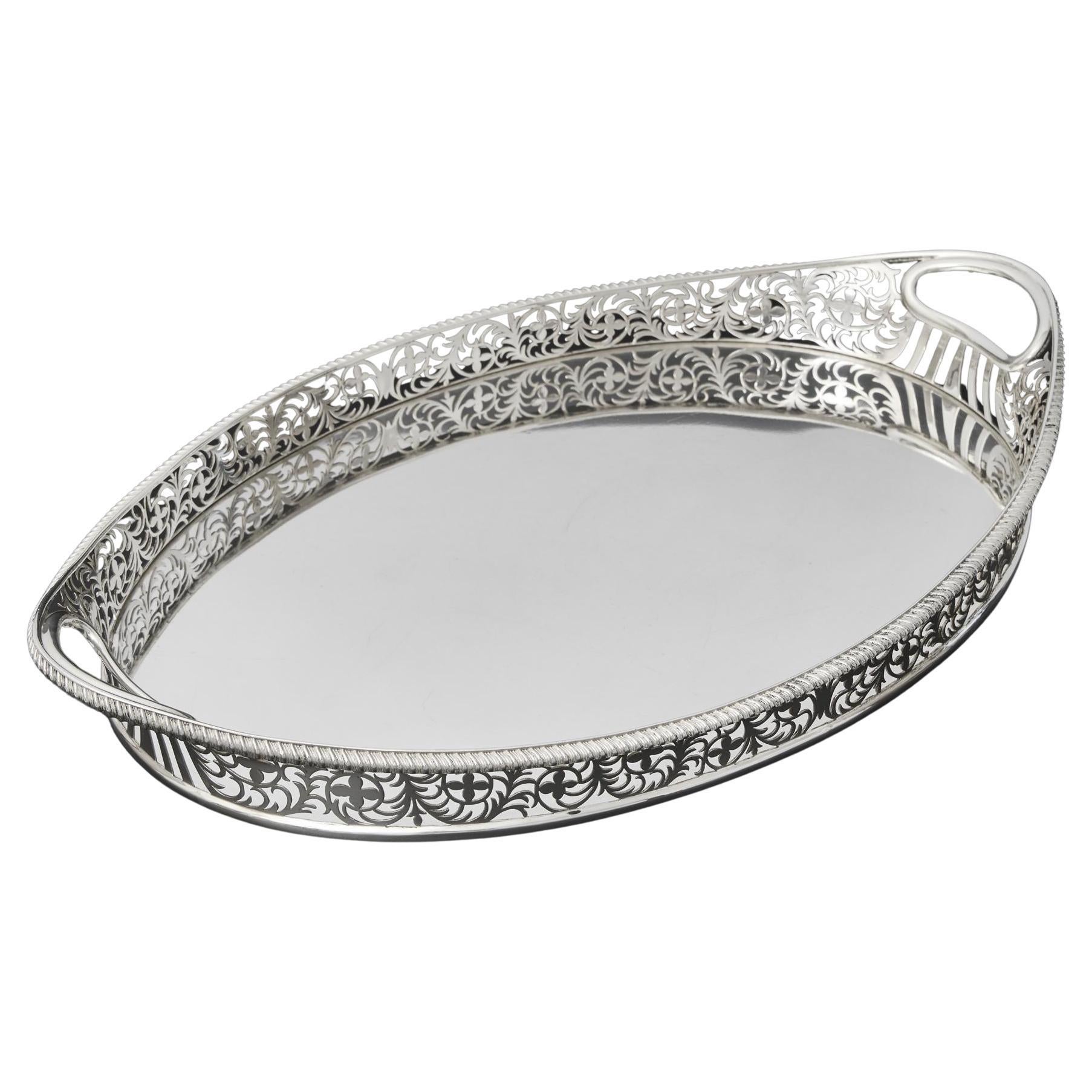 Oval antique silver gallery tray
