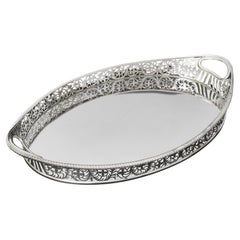 Oval antique silver gallery tray