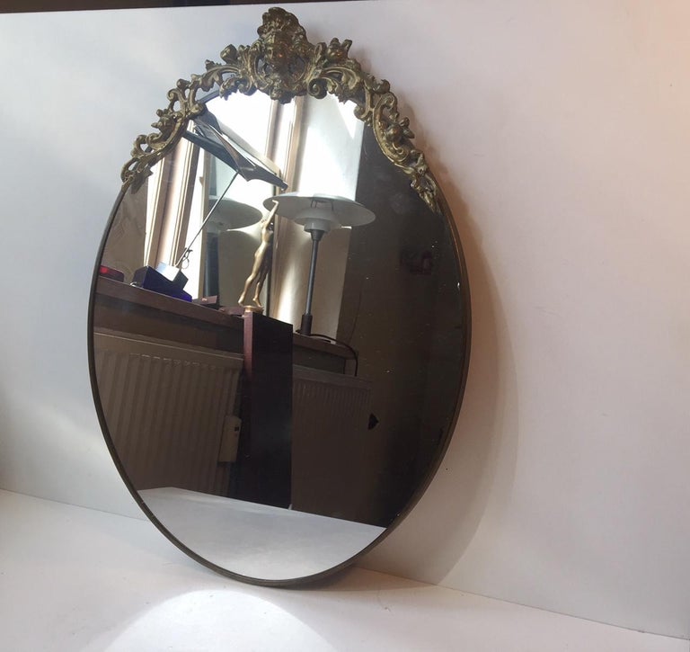Oval Antique Wall Mirror in Brass, 1900s at 1stDibs