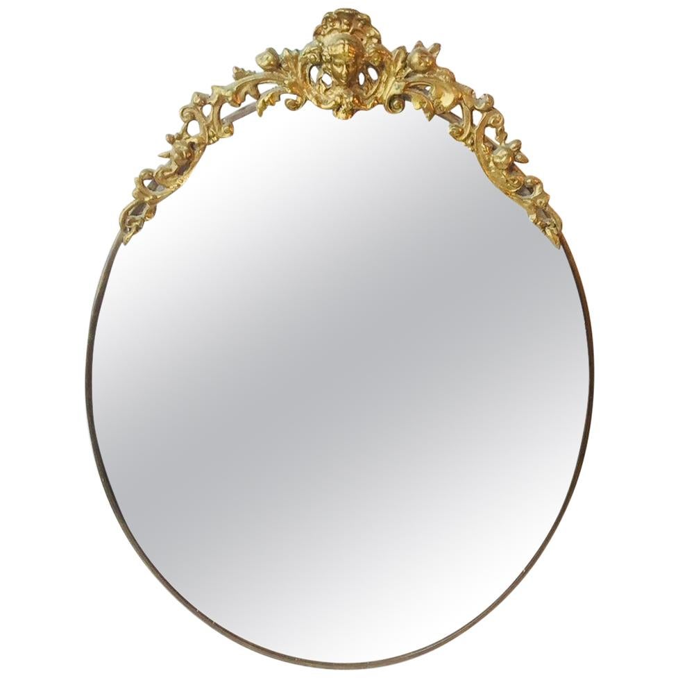 Oval Antique Wall Mirror in Brass, 1900s