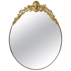 Oval Antique Wall Mirror in Brass, 1900s