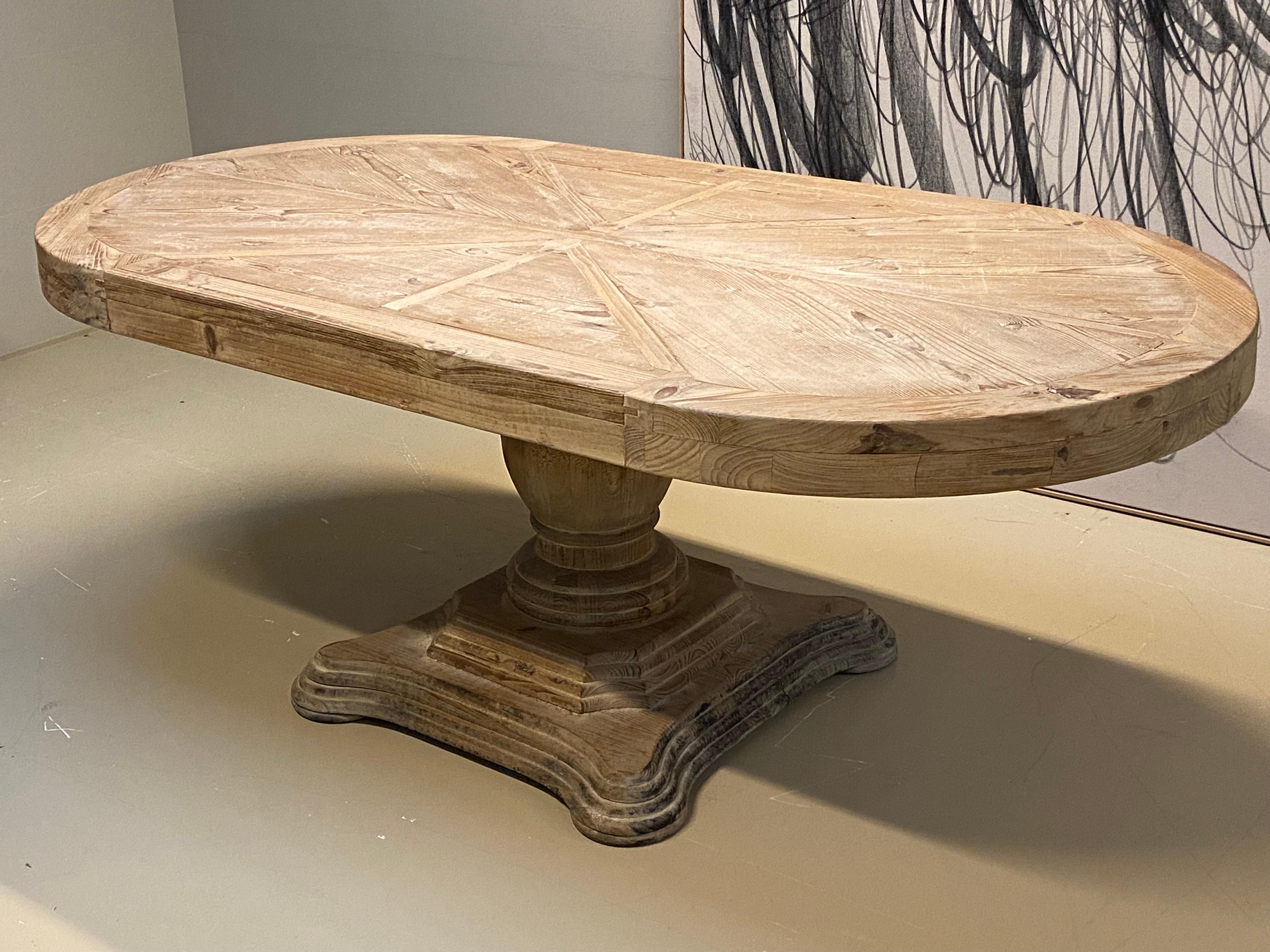 Oval Antique Wooden Dining Table on a Central Foot from France 6