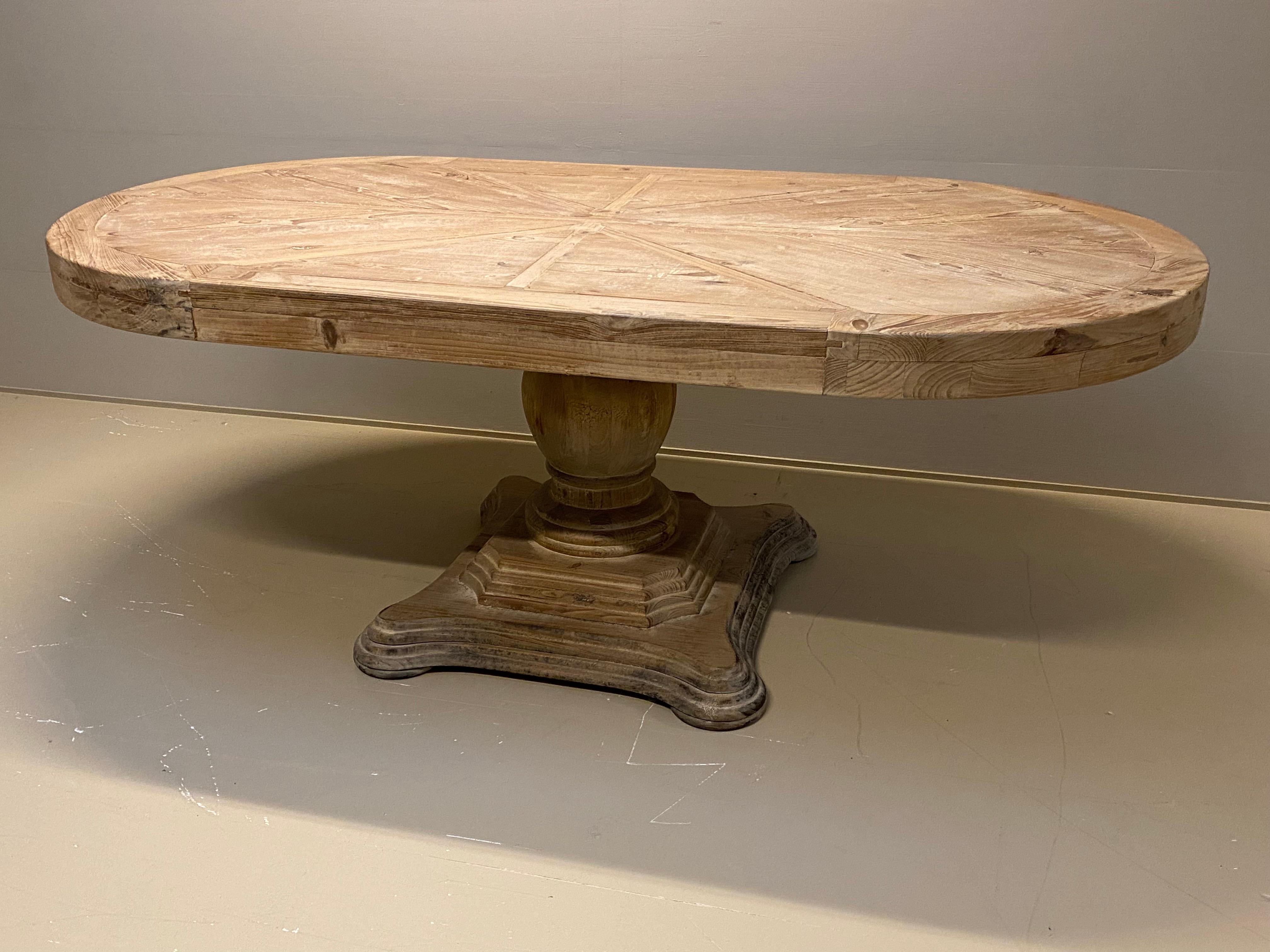 Oval Antique Wooden Dining Table on a Central Foot from France 8