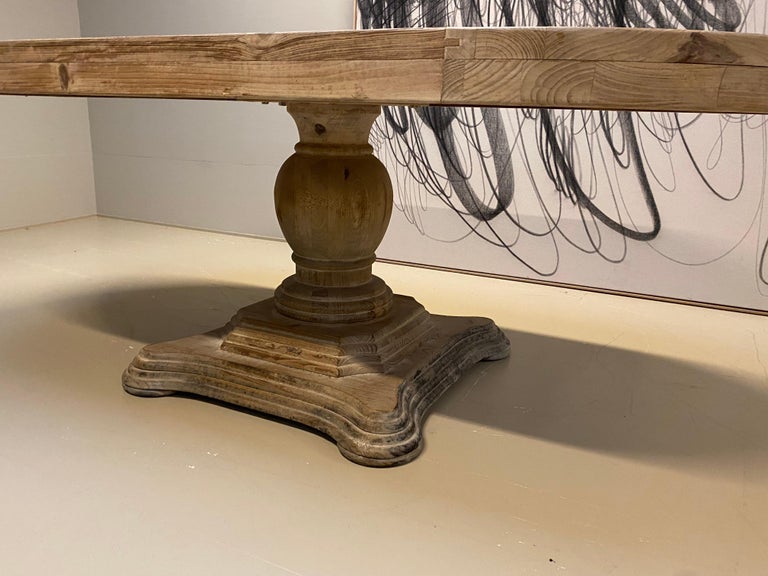 Patinated Oval Antique Wooden Dining Table on a Central Foot from France For Sale