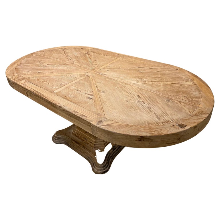 Oval Antique Wooden Dining Table on a Central Foot from France For Sale