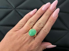 Oval Apple Green Jade Ring 14K Yellow Gold