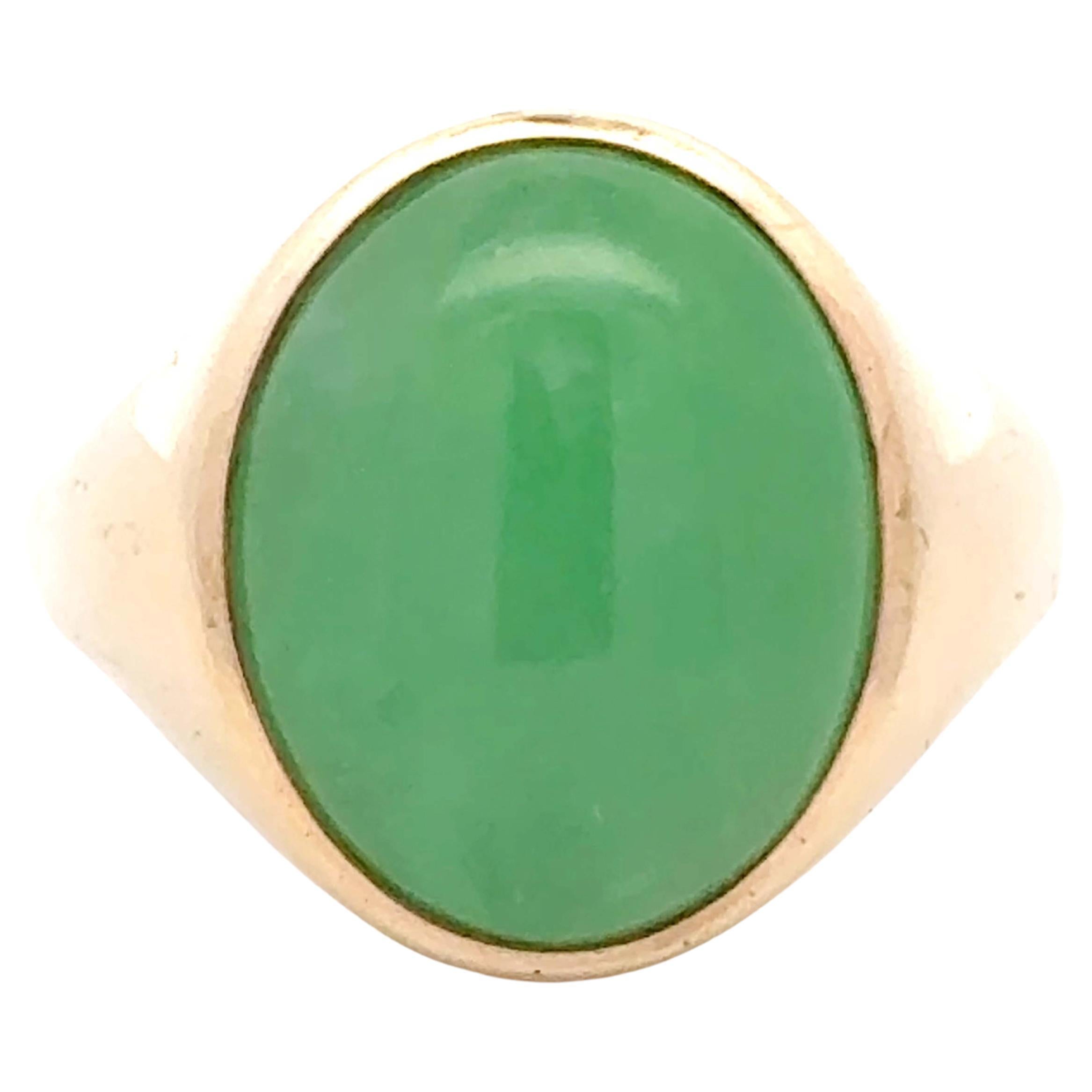 Ovaler Apfelgrüner Jade-Ring 14K Gelbgold