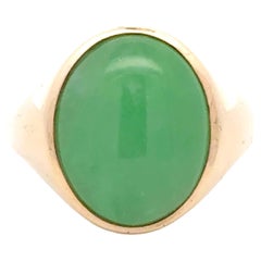 Ovaler Apfelgrüner Jade-Ring 14K Gelbgold
