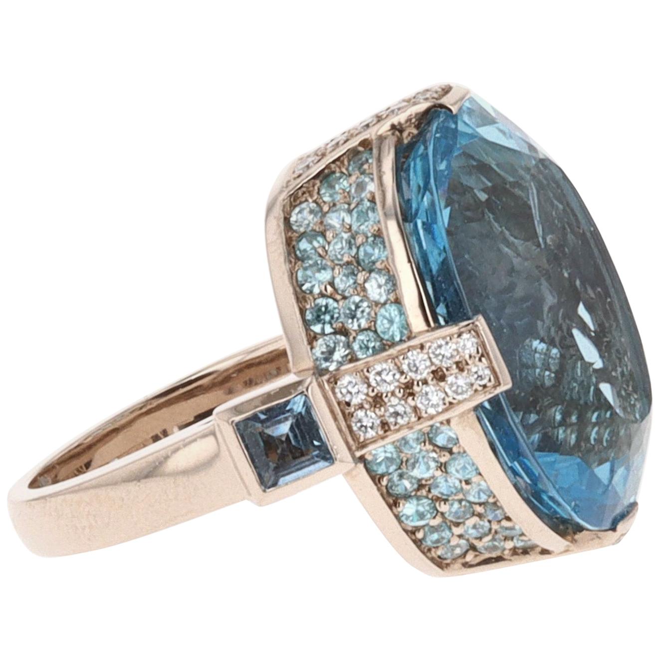 Oval Aquamarine and Diamond Cocktail Ring For Sale