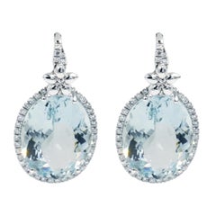 Oval Aquamarine and Diamond Drop Earrings