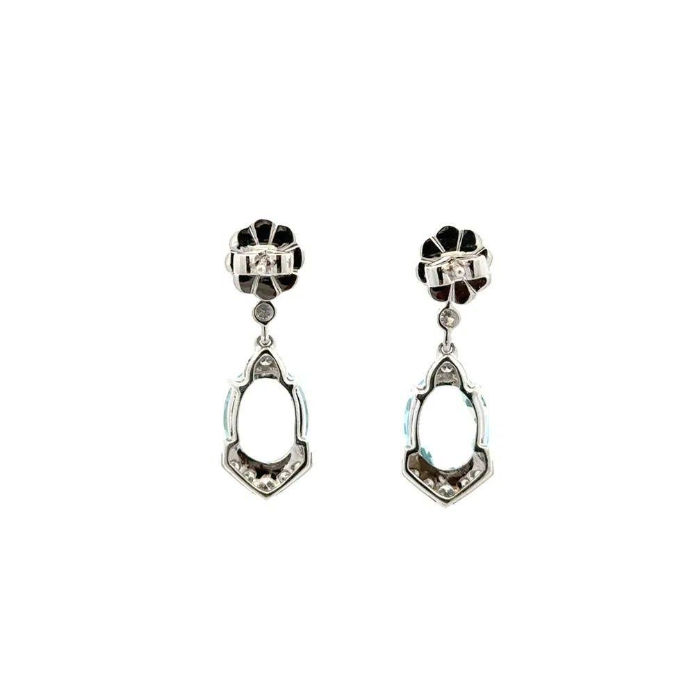 Women's Oval Aquamarine and Diamond Gold Drop Vintage Earrings For Sale