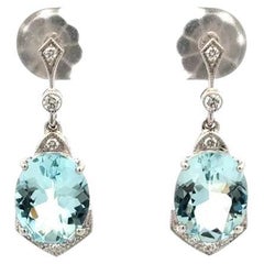 Orecchini ovali in oro con acquamarina e diamanti Vintage
