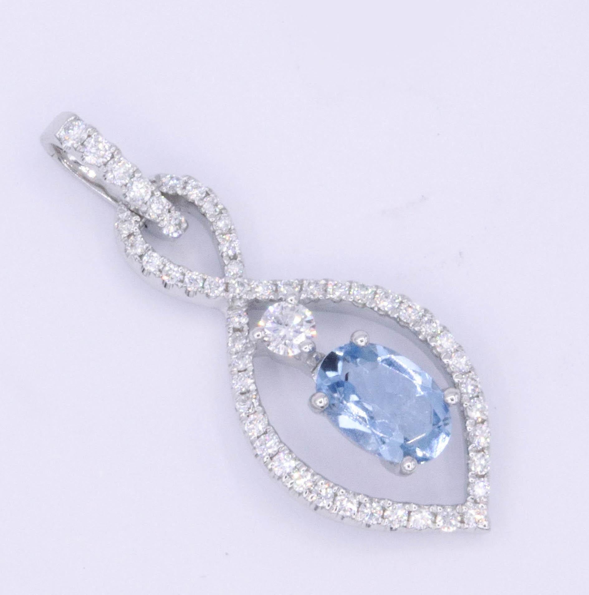 Contemporary Oval Aquamarine and Diamond Pendant