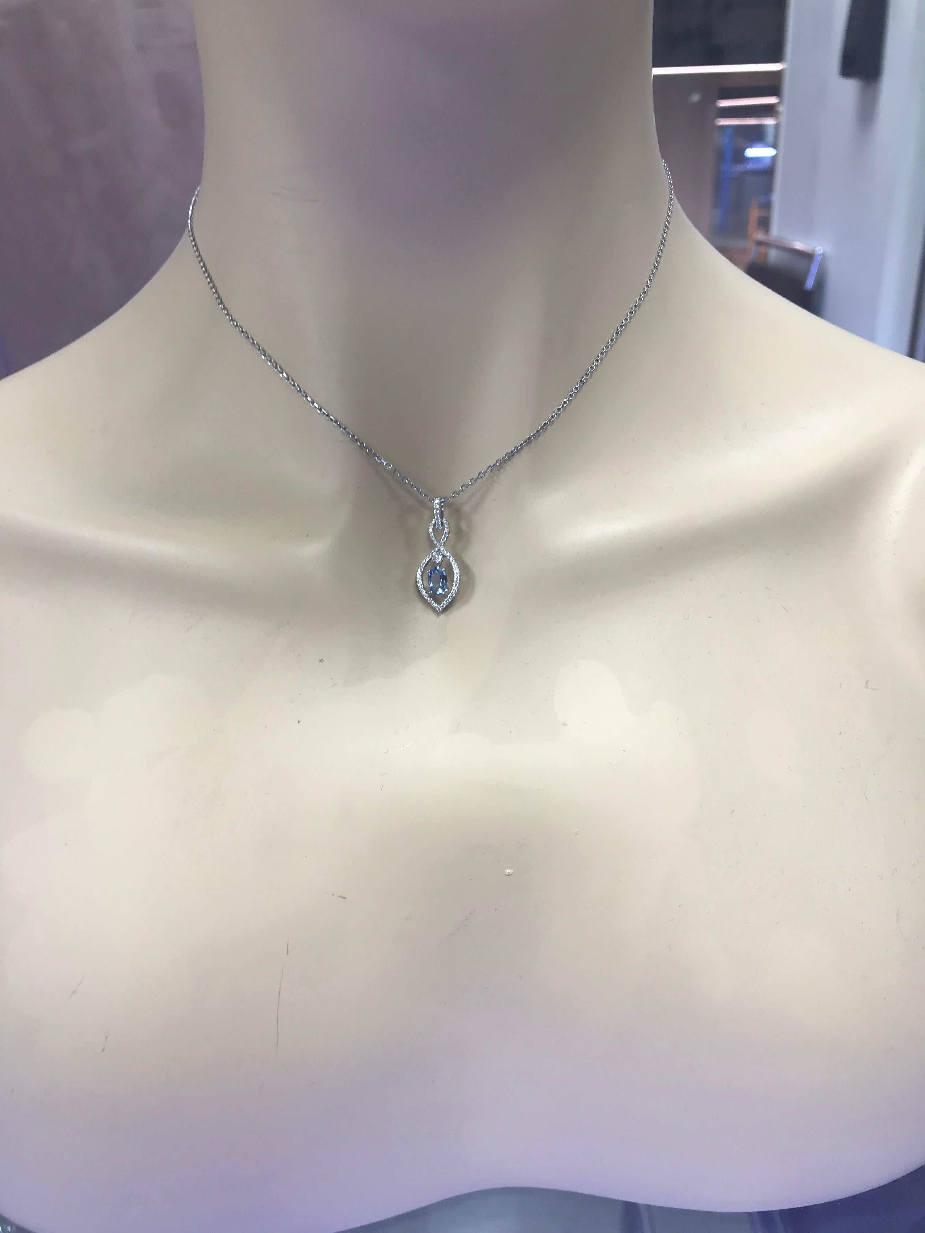Oval Aquamarine and Diamond Pendant 1