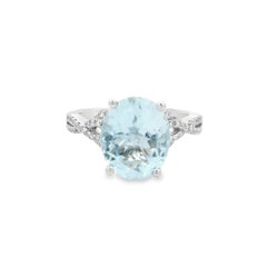 Oval Aquamarine and Diamond Ring, 2.80ct in 14K White Gold, Size 7