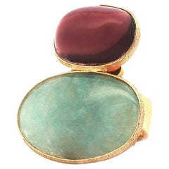 Anello da cocktail in quarzo acquamarina ovale placcato oro con fascia regolabile