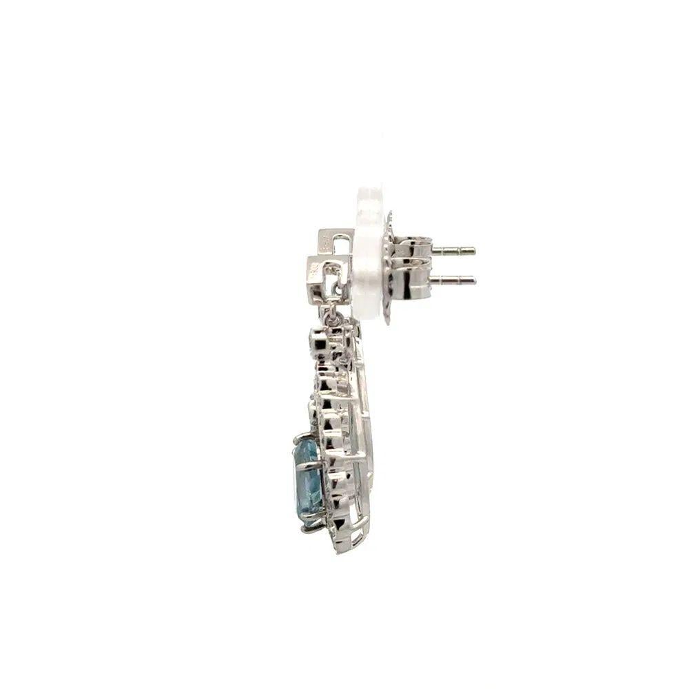 Women's Oval Aquamarine and RBC Diamond Platinum Statement Drop Earrings For Sale