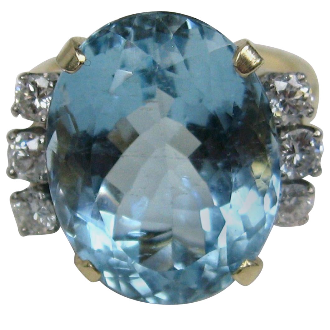 Oval Aquamarin Diamant 14 Karat Gold Ring GIA zertifiziert 13+ Karat