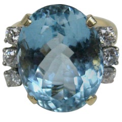 Oval Aquamarine Diamond 14 Karat Gold Ring GIA Certified 13+ Carat