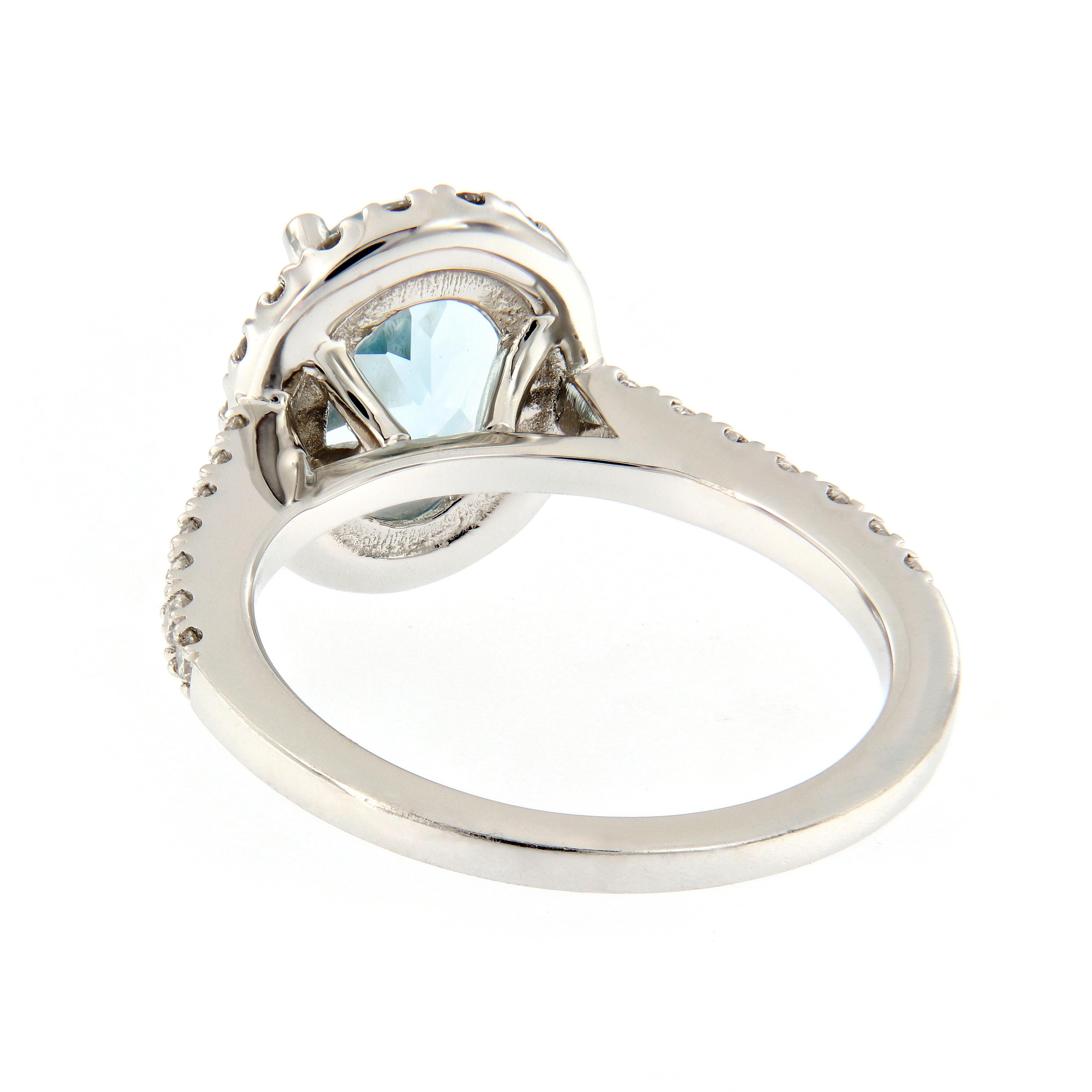 Oval Cut Oval Aquamarine Diamond Platinum Cocktail Ring