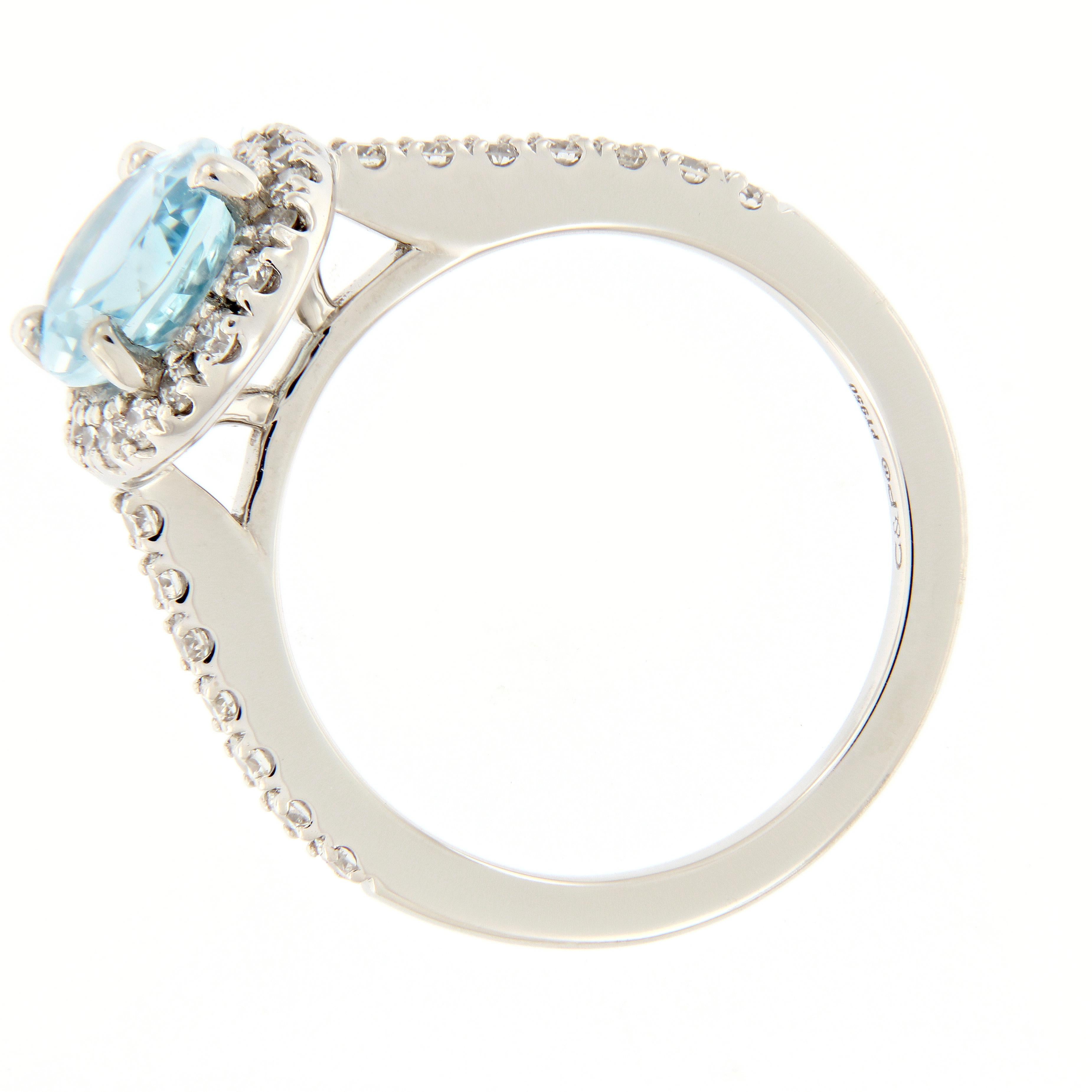 Oval Aquamarine Diamond Platinum Cocktail Ring In New Condition In Troy, MI