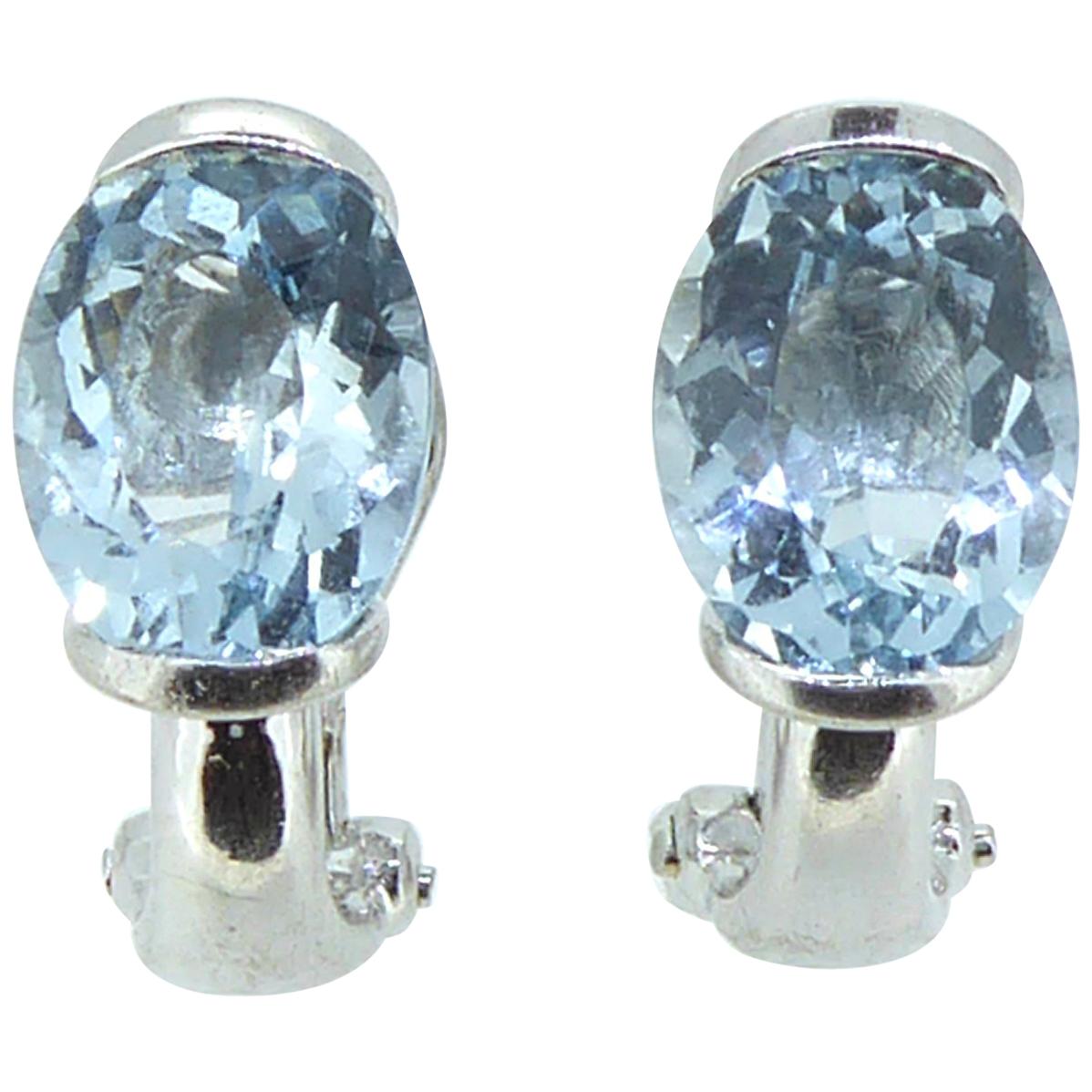 Oval Aquamarine Earrings, White Gold, Pre-Owned