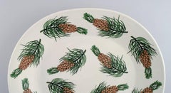 Oval Arabia Dish in Glazed Stoneware with Hand-Painted Fir Cones, Finnish Design