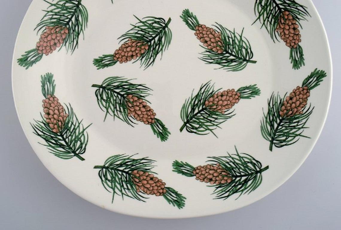 Scandinavian Modern Oval Arabia Dish in Glazed Stoneware with Hand-Painted Fir Cones, Finnish Design For Sale