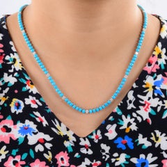 Oval Arizona Turquoise Gemstone Diamond Chain Necklace 14 Karat White Gold