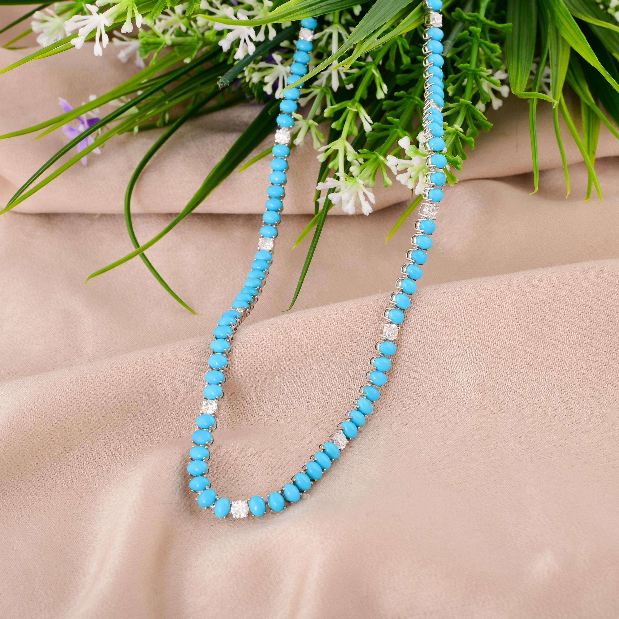 Collana a catena ovale di diamanti con gemma di turchese dell'Arizona, oro bianco 14 carati In condizioni Nuovo in vendita a Diera, Dubai