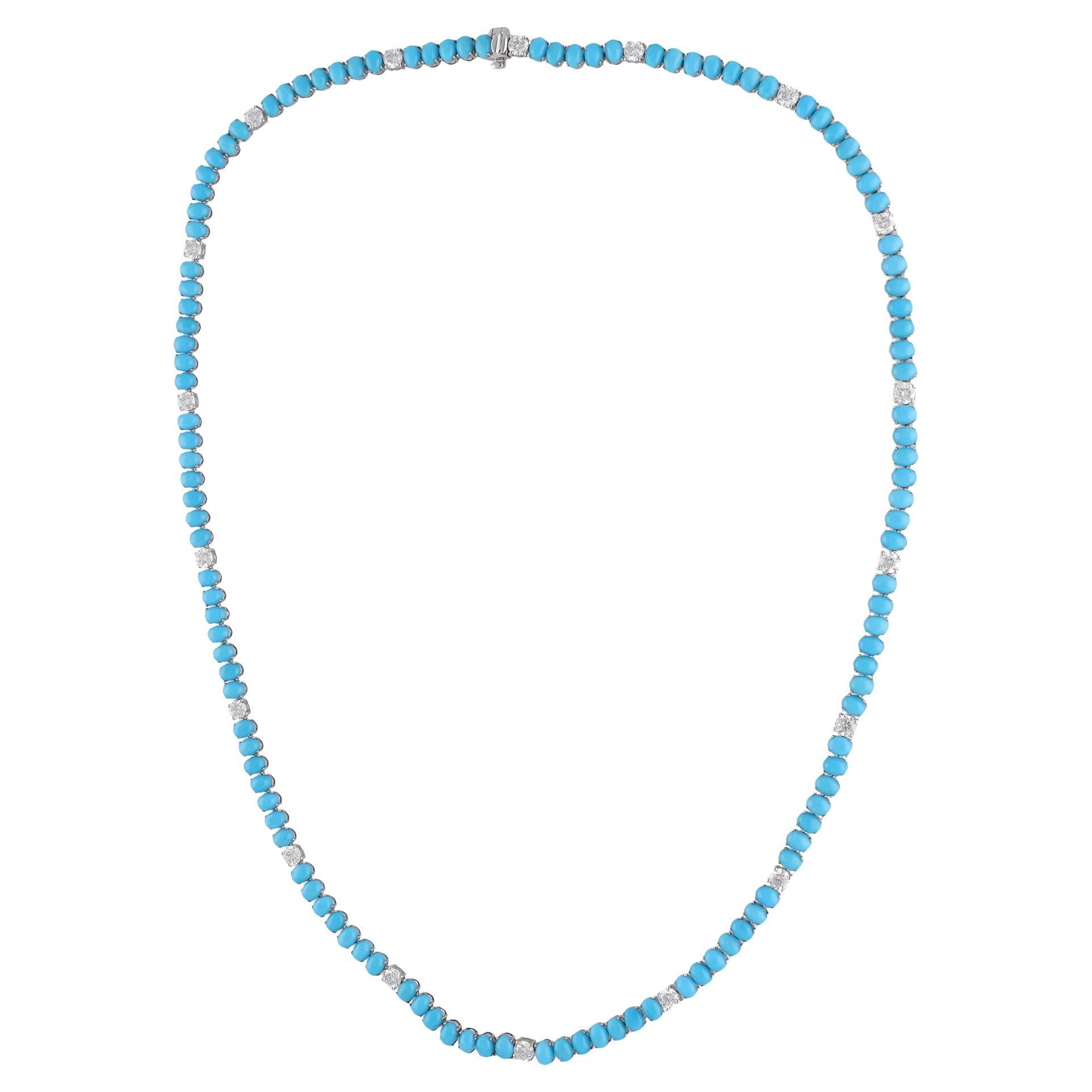 Collana a catena ovale di diamanti con gemma di turchese dell
Arizona, oro bianco 14 carati